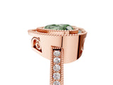 Rose gold Fancy Green Heart  Cut Halo Diamond Ring with Pavé Band and Milgrain Prong Setting_37