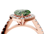 Rose gold Fancy Green Heart Cut Halo Diamond Ring with Pavé Band and Three-Prong Setting_4