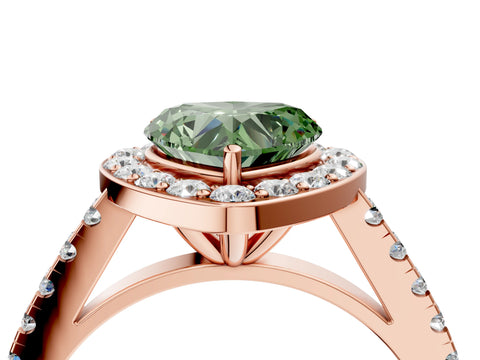 Rose gold Fancy Green Heart Cut Halo Diamond Ring with Pavé Band and Three-Prong Setting_4