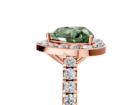 Rose gold Fancy Green Heart Cut Halo Diamond Ring with Pavé Band and Three-Prong Setting_5