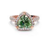 Rose gold Fancy Green Heart Cut Halo Diamond Ring with Pavé Band