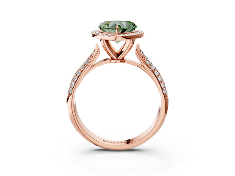 Rose gold Fancy Green Heart Cut Halo Diamond Ring with Pavé Band_3