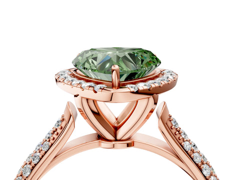 Rose gold Fancy Green Heart Cut Halo Diamond Ring with Pavé Band_4