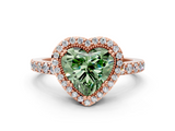 Rose gold Fancy Green Heart  Cut Halo Diamond Ring with Pave Band and Four-Prong Setting