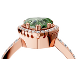 Rose gold Fancy Green Heart  Cut Halo Diamond Ring with Pave Band and Four-Prong Setting_3