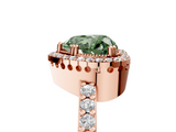Rose gold Fancy Green Heart  Cut Halo Diamond Ring with Pave Band and Four-Prong Setting_4