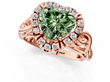 Rose gold Fancy Green Heart  Cut Halo Diamond Ring with Scrollwork Band and Four-Prong Setting_1