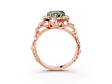 Rose gold Fancy Green Heart  Cut Halo Diamond Ring with Scrollwork Band and Four-Prong Setting_3