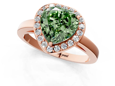 Rose gold Fancy Green Heart Cut Halo Diamond Ring with Solitaire Band and Prong Setting_1