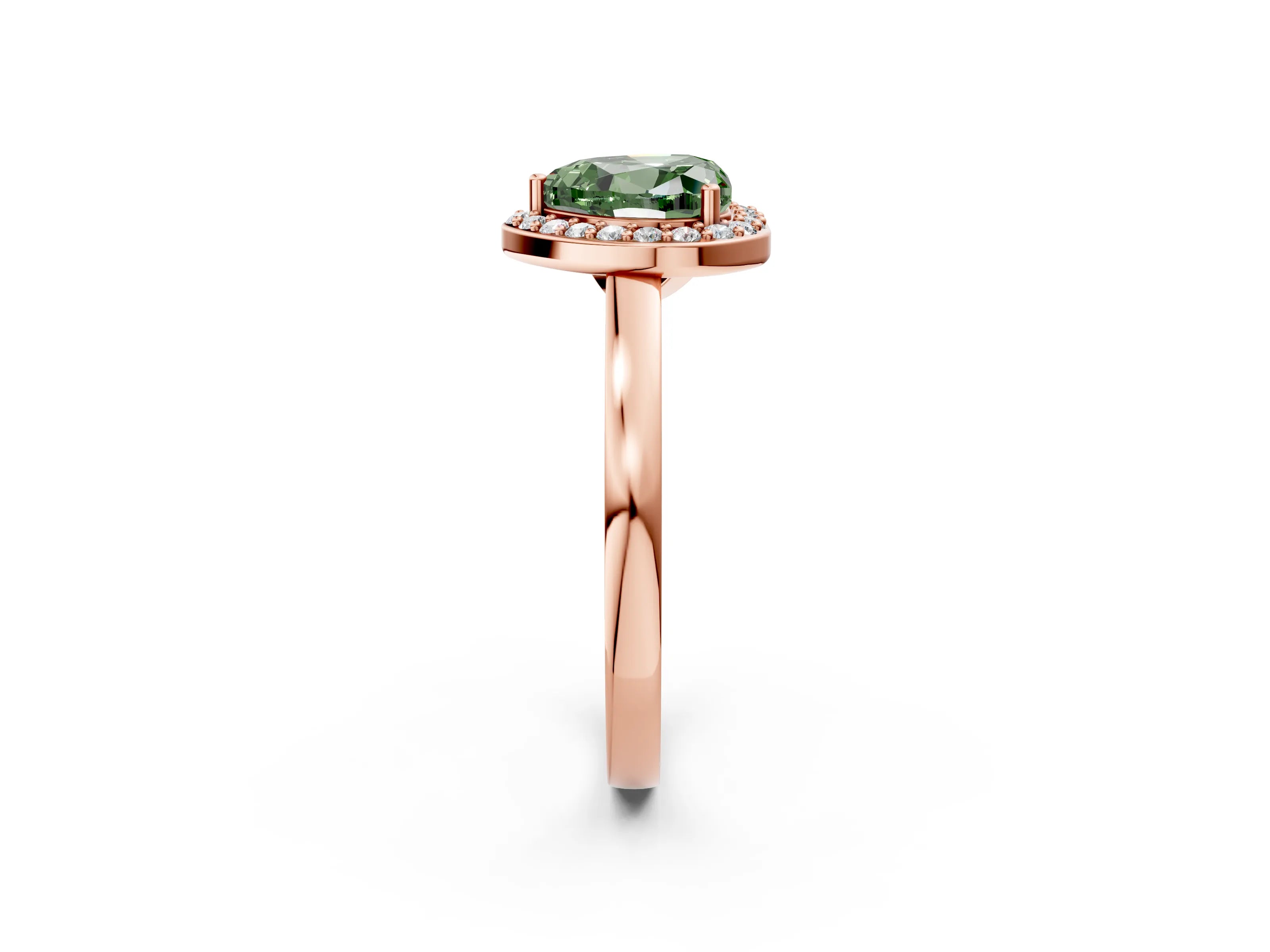 Rose gold Fancy Green Heart Cut Halo Diamond Ring with Solitaire Band and Prong Setting_2