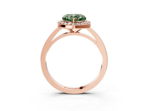 Rose gold Fancy Green Heart Cut Halo Diamond Ring with Solitaire Band and Prong Setting_3