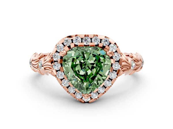 Rose Gold Heart-Shaped Leaf Halo Engagement Ring Setting for Fancy Green Center