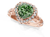 Rose gold Fancy Green Heart Cut Halo Diamond Solitaire with Filigree Band and Four-Prong Setting_1