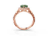 Rose gold Fancy Green Heart Cut Halo Diamond Solitaire with Filigree Band and Four-Prong Setting_4