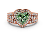 Rose gold Fancy Green Heart Cut Halo Diamond Split Shank Ring with Prong Setting