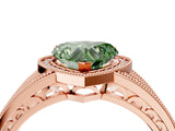 Rose gold Fancy Green Heart Cut Halo Diamond Split Shank Ring with Prong Setting_4