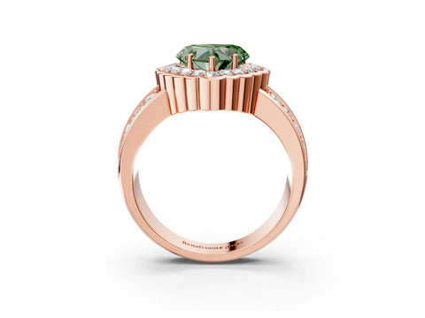 Rose gold Fancy Green Heart Cut Halo Diamond Split Shank Ring with Scalloped Prong Setting_3