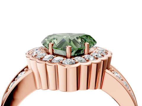 Rose gold Fancy Green Heart Cut Halo Diamond Split Shank Ring with Scalloped Prong Setting_4