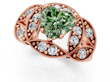 Rose gold Fancy Green Heart Cut Halo Milgrain Diamond Engagement Ring with Leaf Band and Four-Prong Setting_1