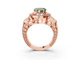 Rose gold Fancy Green Heart Cut Halo Milgrain Diamond Engagement Ring with Leaf Band and Four-Prong Setting_3