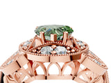 Rose gold Fancy Green Heart Cut Halo Milgrain Diamond Engagement Ring with Leaf Band and Four-Prong Setting_4