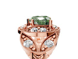 Rose gold Fancy Green Heart Cut Halo Milgrain Diamond Engagement Ring with Leaf Band and Four-Prong Setting_5