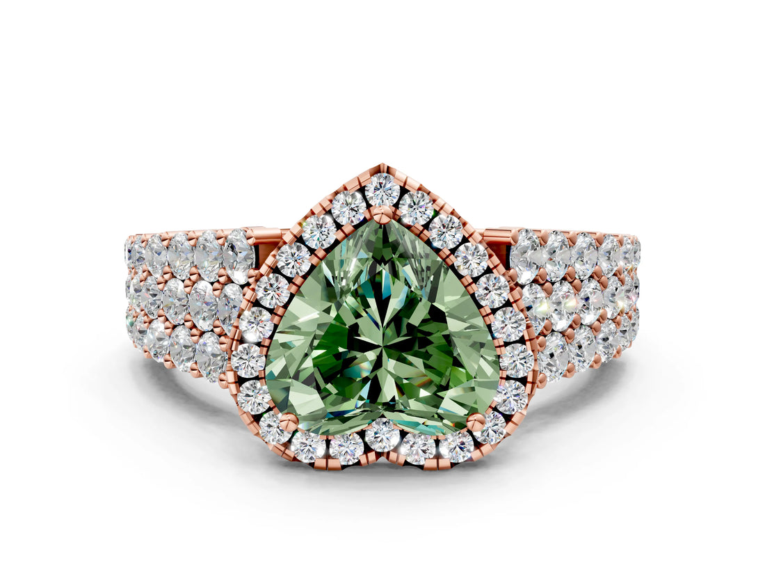 Rose gold Fancy Green Heart Cut Halo Pavé Diamond Engagement Ring with Split Shank and Four-Prong Setting_3