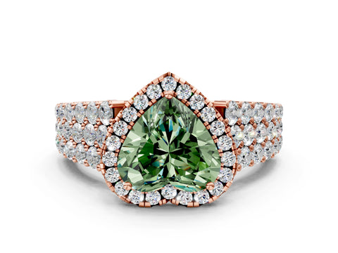 Rose gold Fancy Green Heart Cut Halo Pavé Diamond Engagement Ring with Split Shank and Four-Prong Setting_3