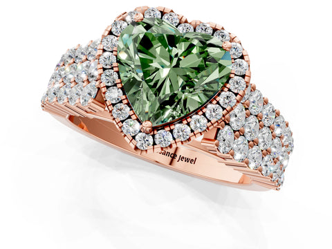 Rose gold Fancy Green Heart Cut Halo Pavé Diamond Engagement Ring with Split Shank and Four-Prong Setting_4