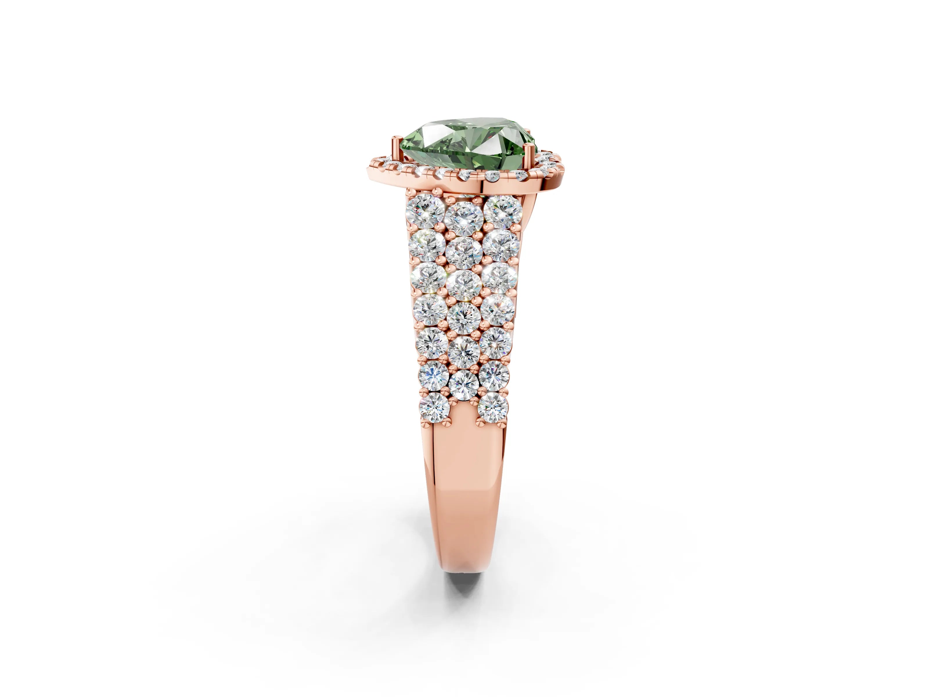 Rose gold Fancy Green Heart Cut Halo Pavé Diamond Engagement Ring with Split Shank and Four-Prong Setting_5