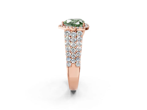 Rose gold Fancy Green Heart Cut Halo Pavé Diamond Engagement Ring with Split Shank and Four-Prong Setting_5