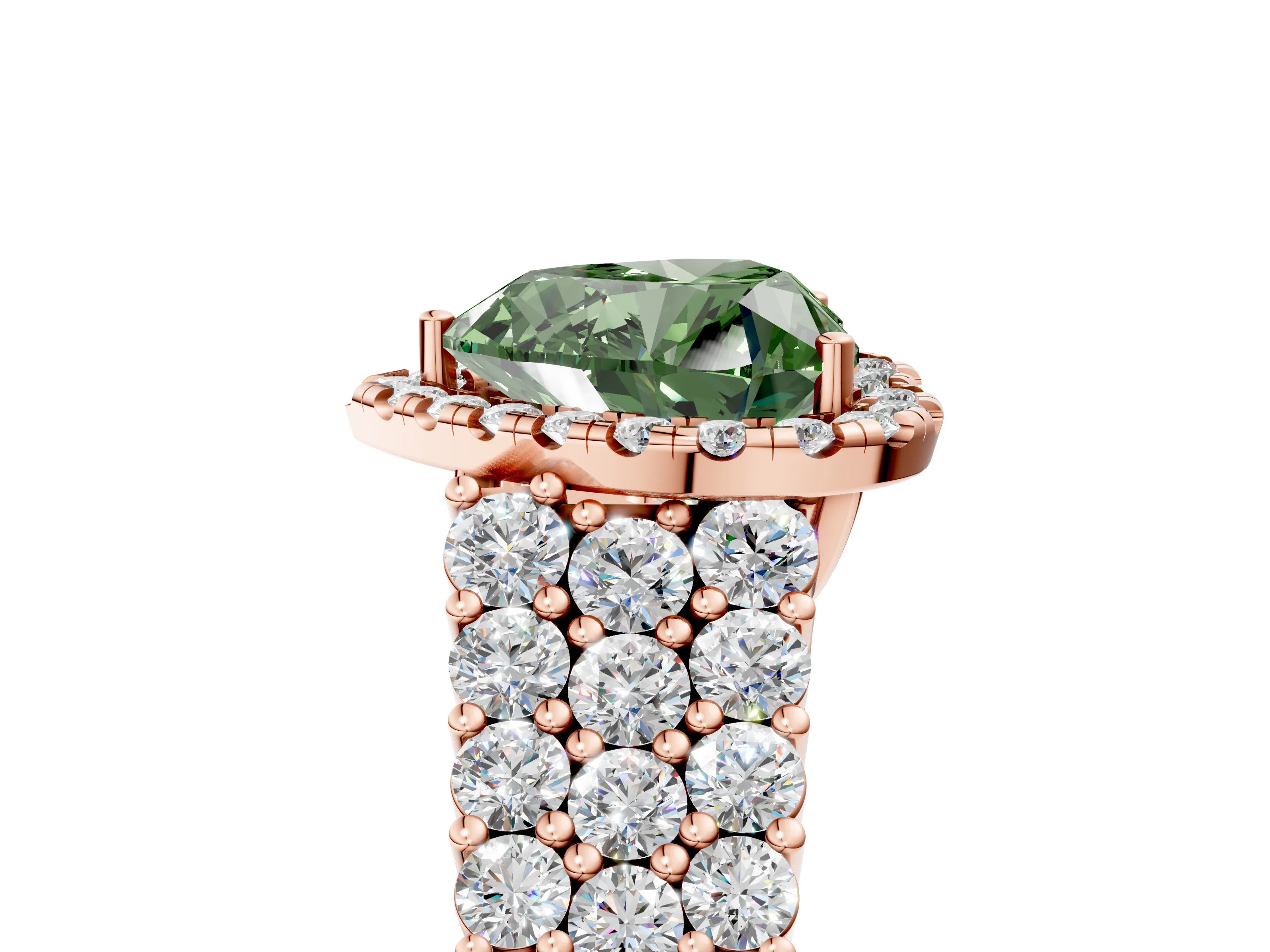 Rose gold Fancy Green Heart Cut Halo Pavé Diamond Engagement Ring with Split Shank and Four-Prong Setting_8