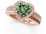 Rose gold Fancy Green Heart  Cut Halo Pave Band Four-Prong Ring_31
