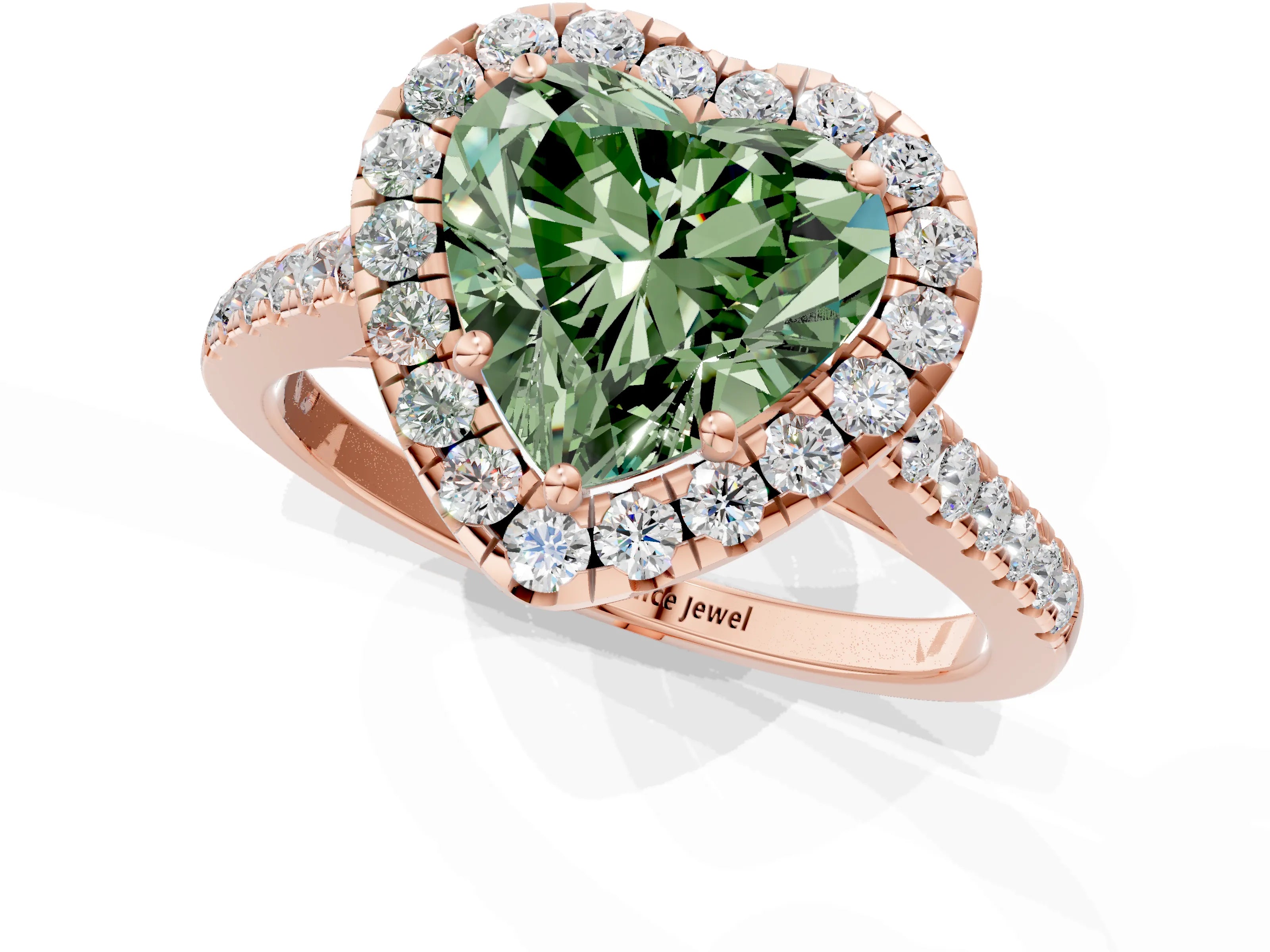 Rose gold Fancy Green Heart Cut Halo Pave Diamond Engagement Ring with Four-Prong Setting_1
