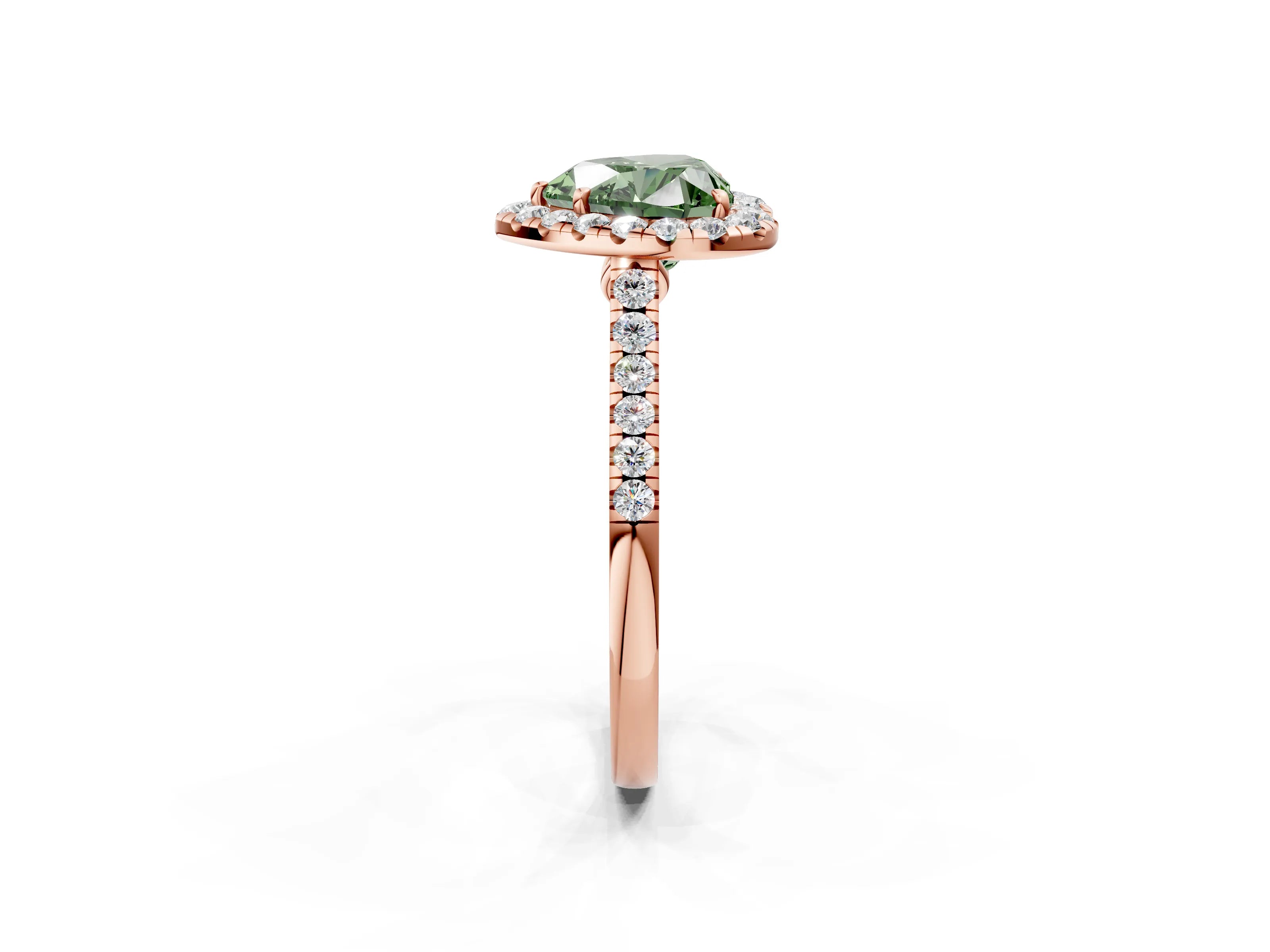 Rose gold Fancy Green Heart Cut Halo Pave Diamond Engagement Ring with Four-Prong Setting_2
