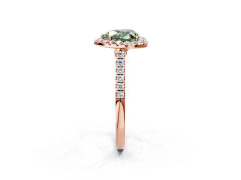 Rose gold Fancy Green Heart Cut Halo Pave Diamond Engagement Ring with Four-Prong Setting_2