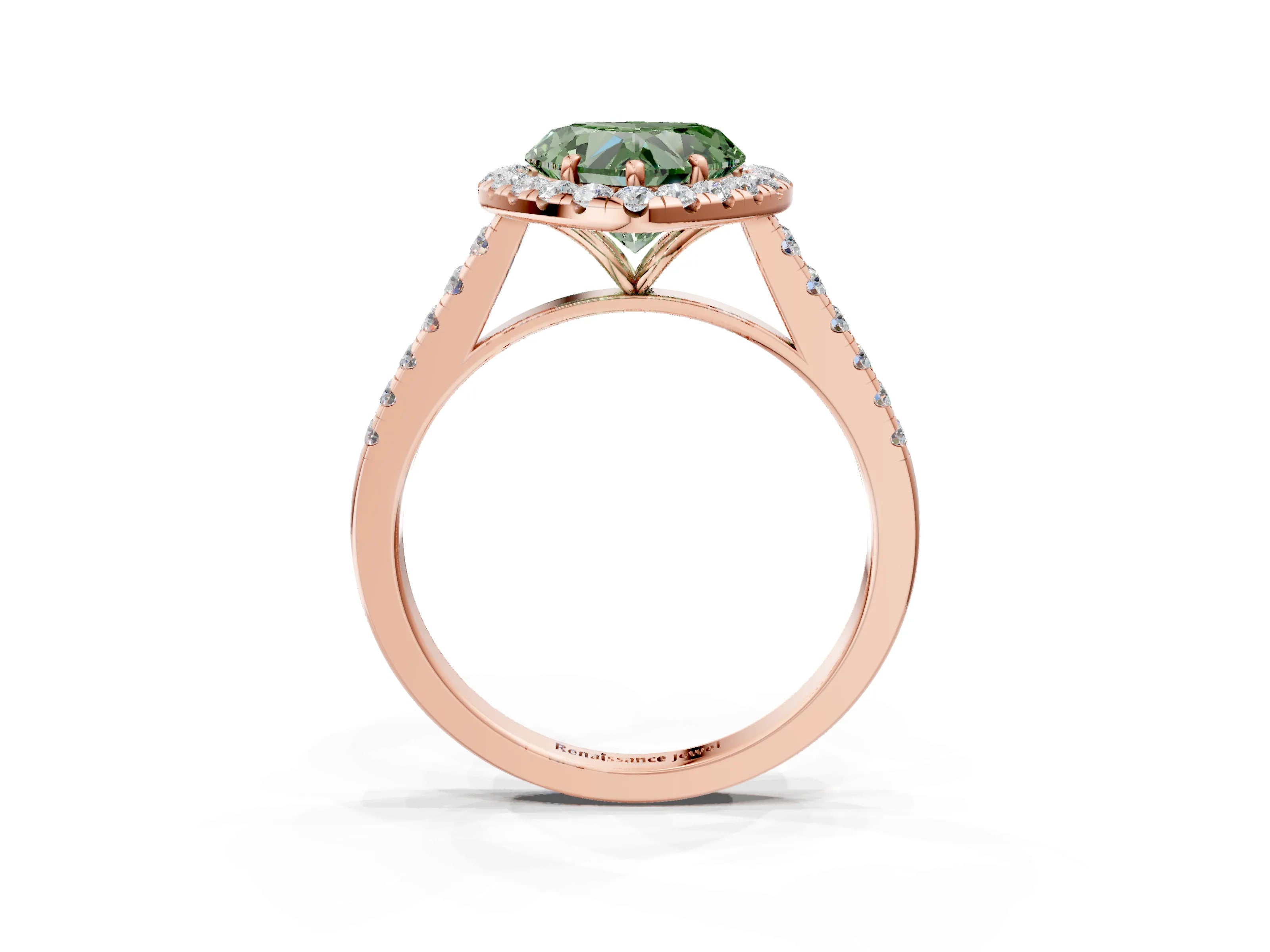 Rose gold Fancy Green Heart Cut Halo Pave Diamond Engagement Ring with Four-Prong Setting_3