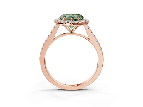 Rose gold Fancy Green Heart Cut Halo Pave Diamond Engagement Ring with Four-Prong Setting_3
