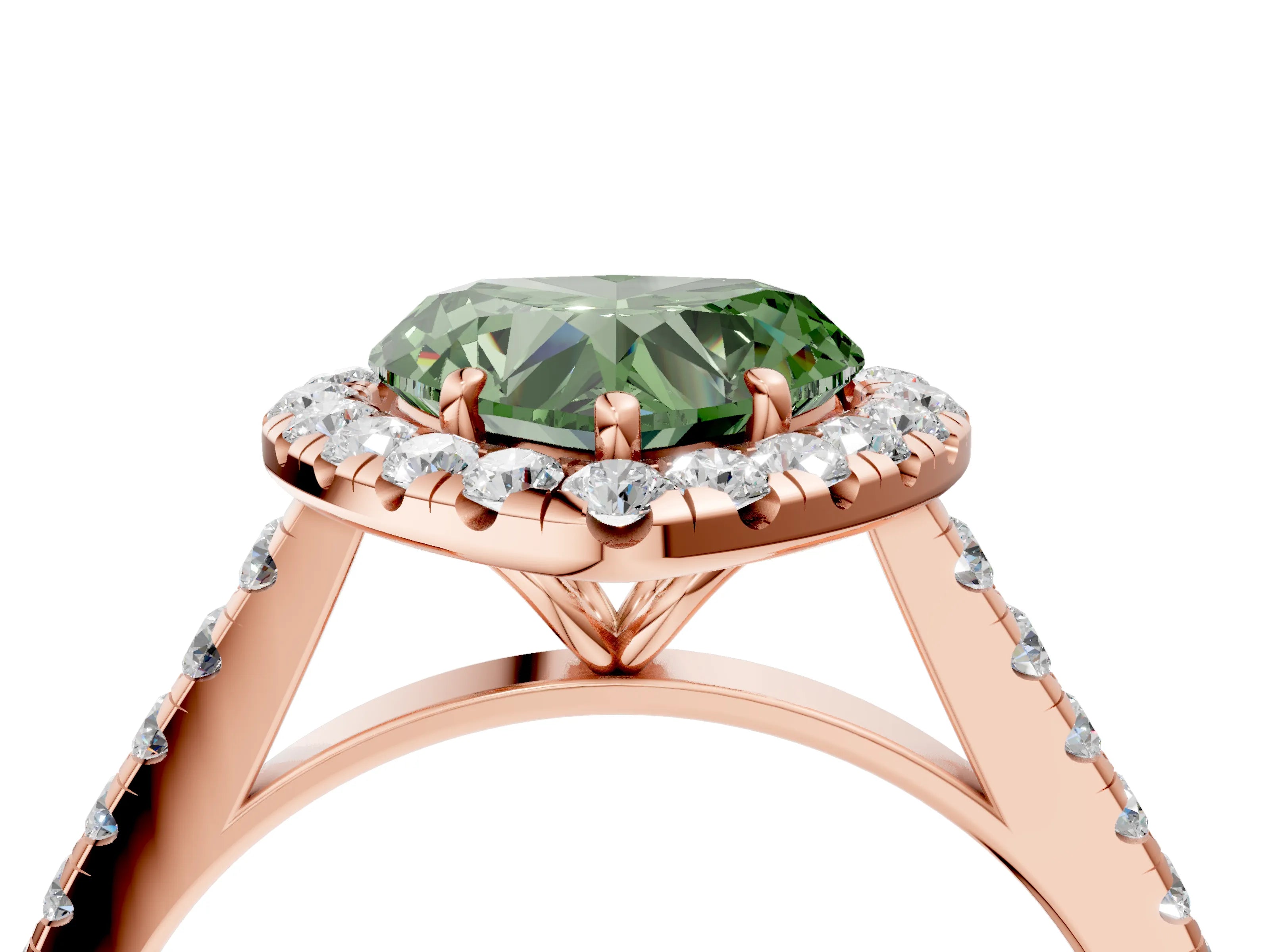 Rose gold Fancy Green Heart Cut Halo Pave Diamond Engagement Ring with Four-Prong Setting_4