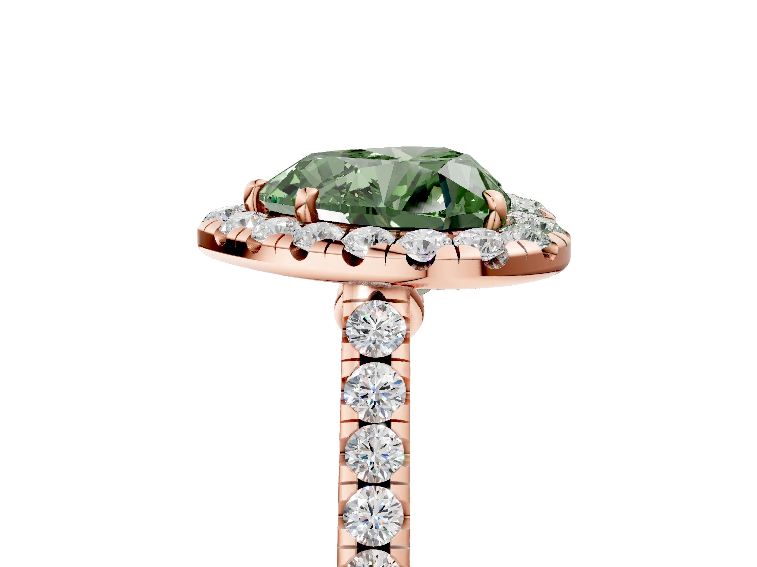 Rose gold Fancy Green Heart Cut Halo Pave Diamond Engagement Ring with Four-Prong Setting_5