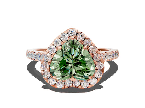 Rose gold Fancy Green Heart Cut Halo Pave Diamond Engagement Ring with Four-Prong Setting