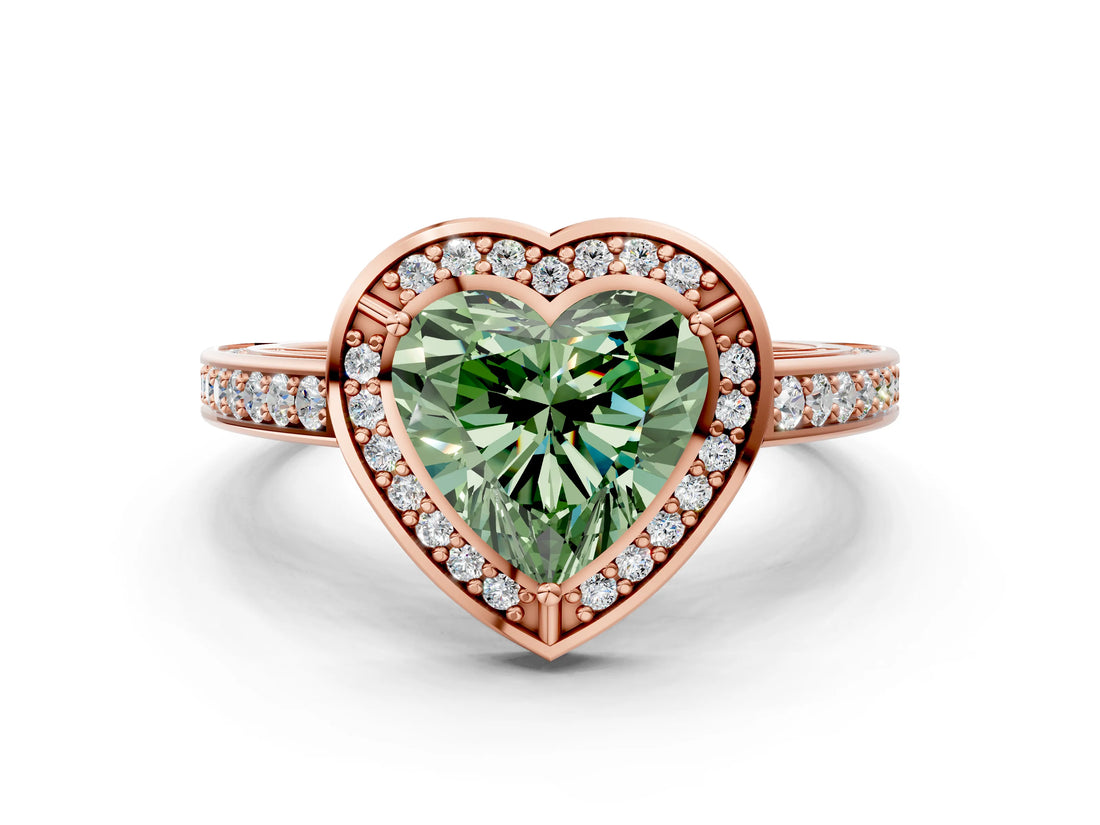 Rose gold Fancy Green Heart  Cut Halo Pave Split Shank Prong Setting Ring_35