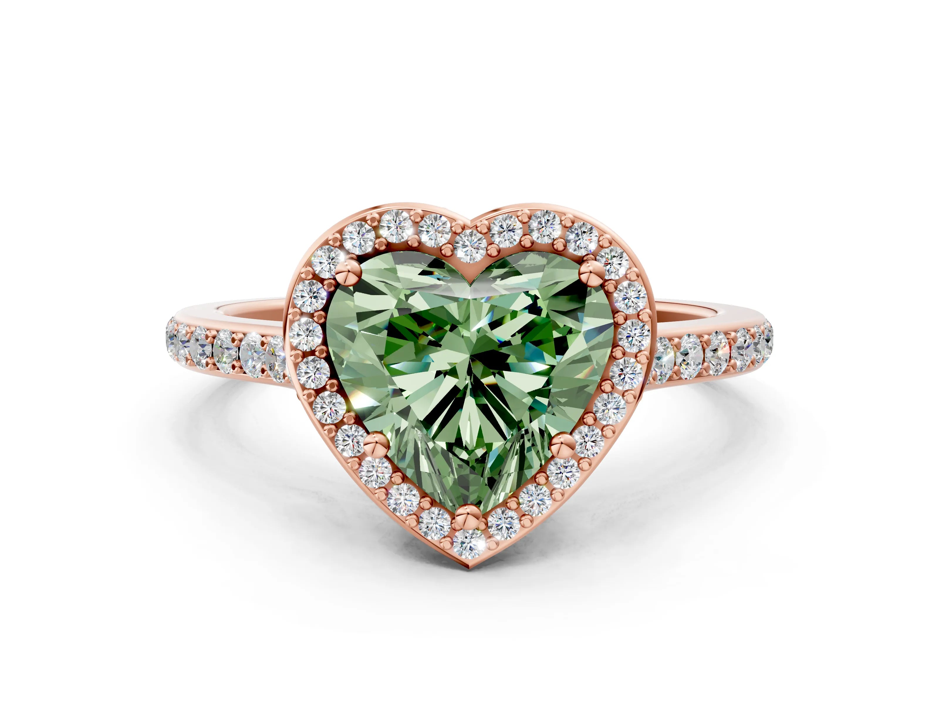 Rose gold Fancy Green Heart Cut Halo Round Diamond Pavé Band with Four-Prong Setting_3