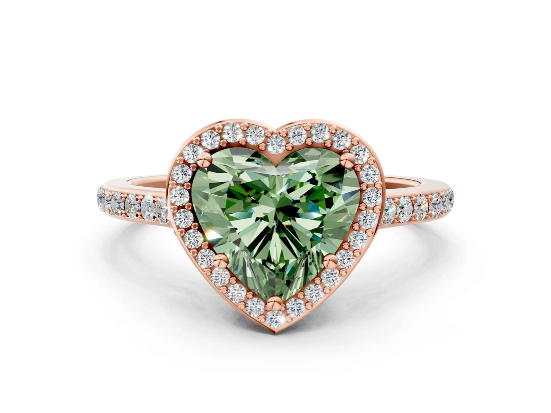 Rose gold Fancy Green Heart Cut Halo Round Diamond Pavé Band with Four-Prong Setting_3