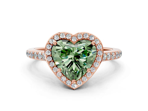 Rose gold Fancy Green Heart Cut Halo Round Diamond Pavé Band with Four-Prong Setting_3
