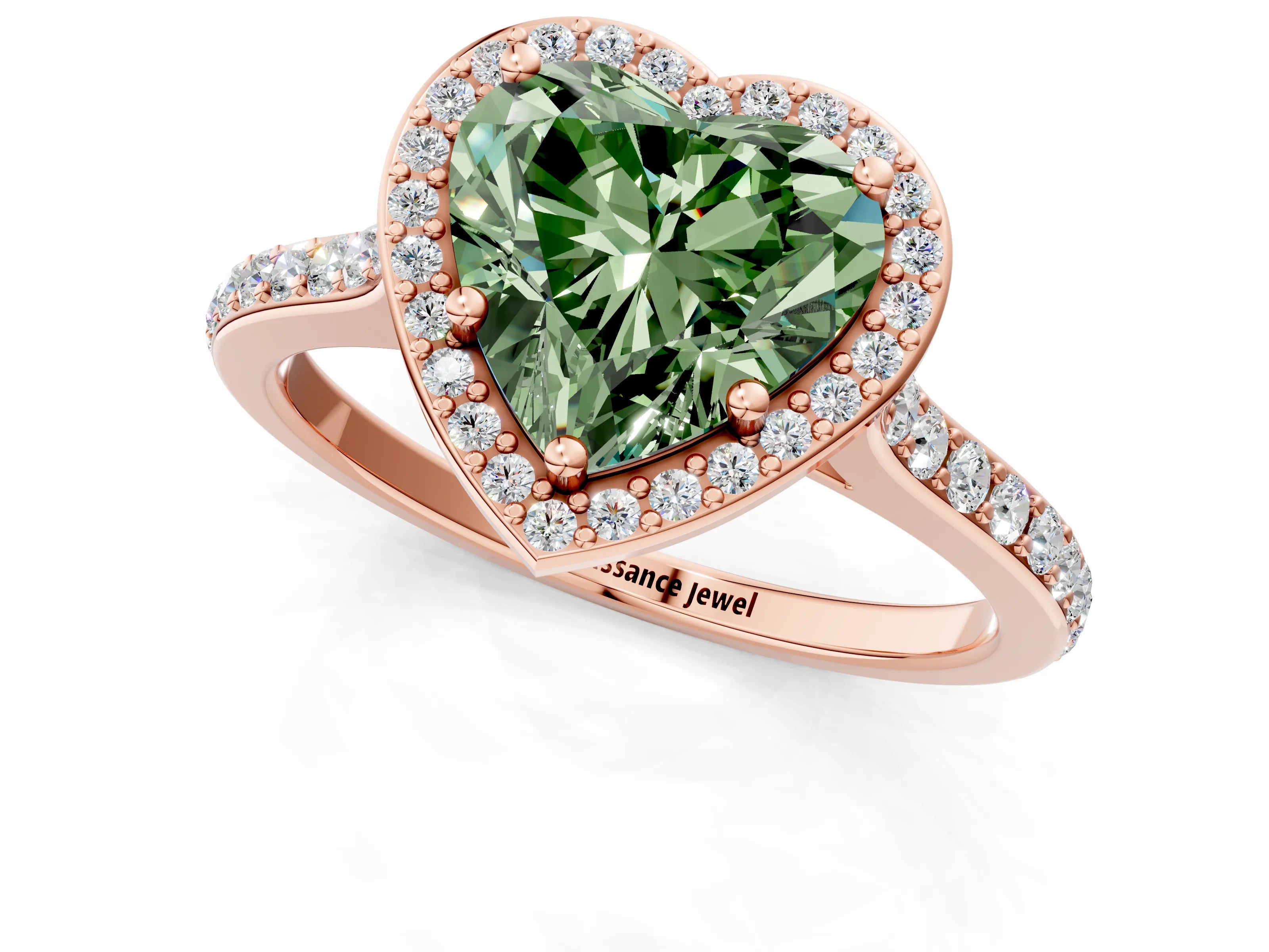Rose gold Fancy Green Heart Cut Halo Round Diamond Pavé Band with Four-Prong Setting_4