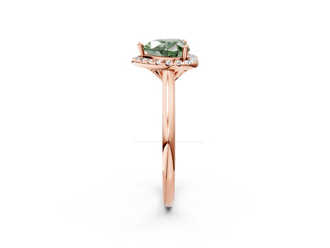 Rose gold Fancy Green Heart Cut Halo Round Diamond Solitaire Engagement Ring with Pave Band and Four-Prong Setting_15