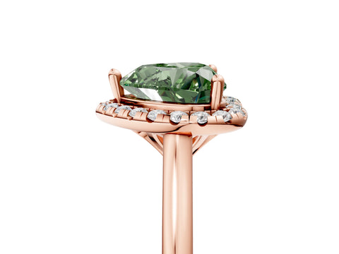 Rose gold Fancy Green Heart Cut Halo Round Diamond Solitaire Engagement Ring with Pave Band and Four-Prong Setting_18