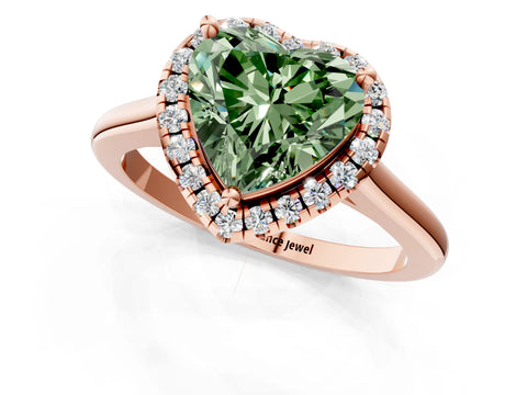 Rose gold Fancy Green Heart Cut Halo Round Diamond Solitaire Engagement Ring with Pave Band and Four-Prong Setting_1