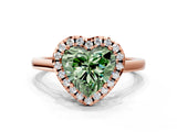 Rose gold Fancy Green Heart Cut Halo Round Diamond Solitaire Ring with Pavé Band and Four-Prong Setting_12